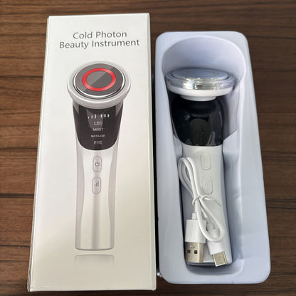 Cold Photon LED Beauty Massager 4-in-1 for Face Neck Eye, USB Rechargeable Skin Care Device Puffiness Reducer Gift for Women