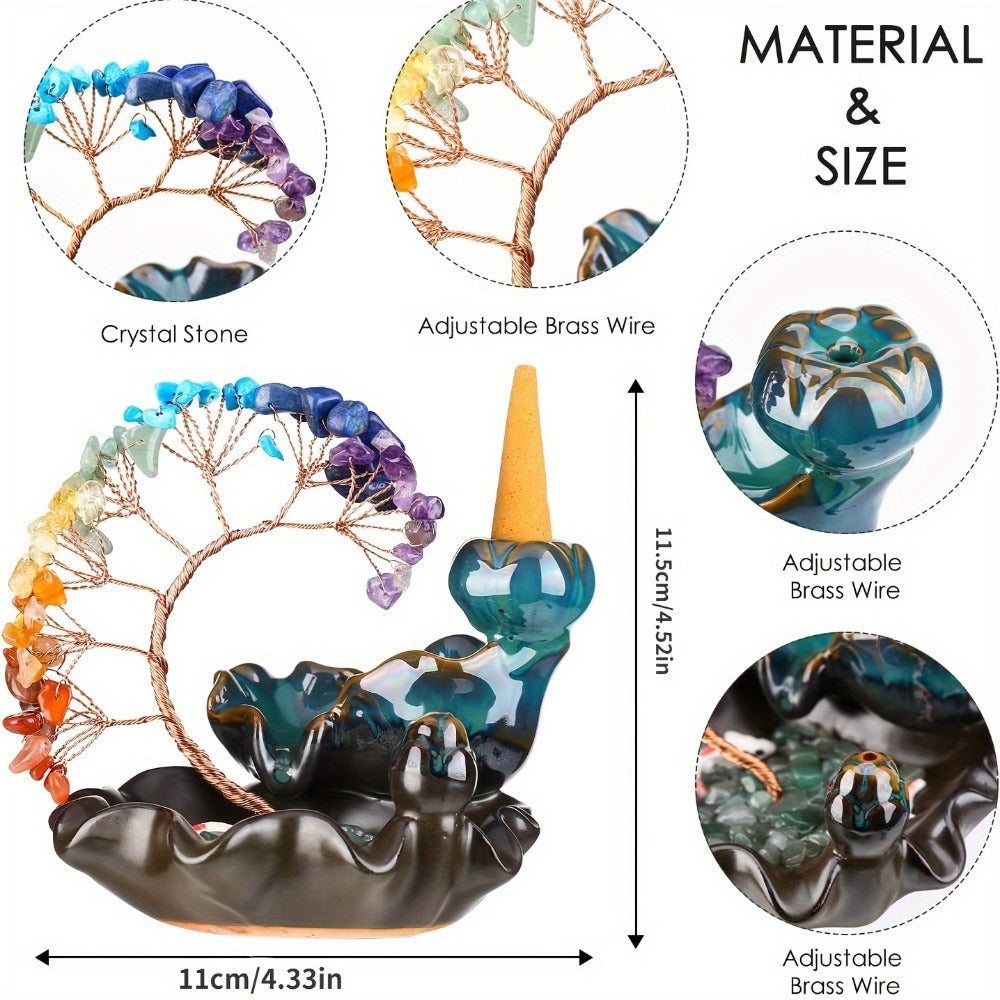 Backflow Incense Burner Crystal Money Tree Waterfall Smoke Incense Holder Ceramic Cone Stick for Entryways, Bedrooms and Living Spaces