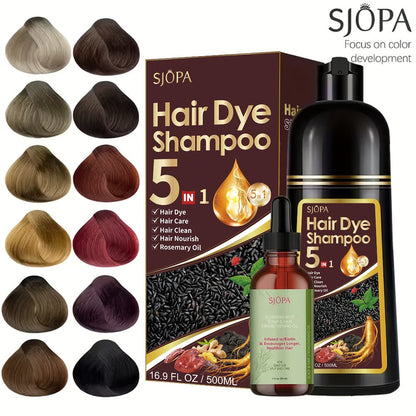 Rosemary Oil Hair Coloring Shampoo 5-in-1 Herbal Formula 500ml - 100% Gray Coverage for Bath Time, Home Spa and Personal Care