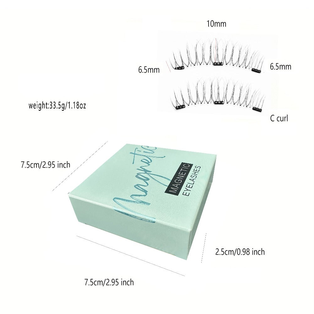 CX159-1 Natural-Style Magnetic False Eyelash Pair with White Curved Applicator and Round Case