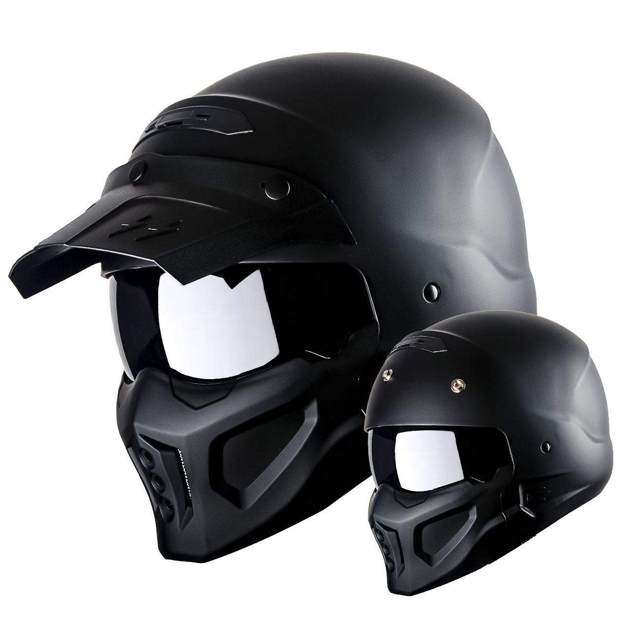 Motorcycle Helmet Convertible Full/Open-Face Shell with Detachable Mask, Smoked Shield, S-XL Sizes and Multiple Styles