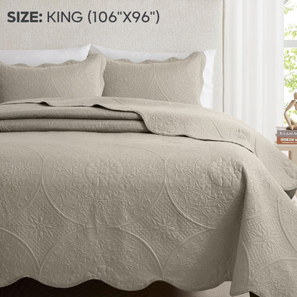 Floral-Pattern Three-Piece Bedspread Set in 16 Colors with Twin, Queen, King and California King Sizes