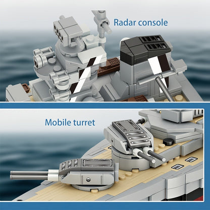 2081-Piece Battleship Building Block Model 4201 with Built-In Display Base and Moving Turret Details
