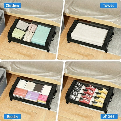 Under Bed Storage Organizer with Wheels & Lid – Metal Rolling Bins for Clothes Bedding Shoes Blankets Books (2pcs)