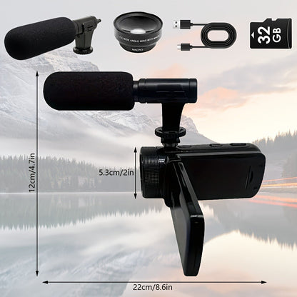 Digital Video Camera HD 1080P with Flip Screen & External Microphone, 16MP 16X Zoom Compact Camcorder for Family