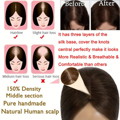 Hair Topper Human Hair Clip In Lace Base 8x10cm Curtain Bangs Thinning Hair Coverage 6-14 Inch | Highlight Blonde #27 #613 #12P613 #4P27
