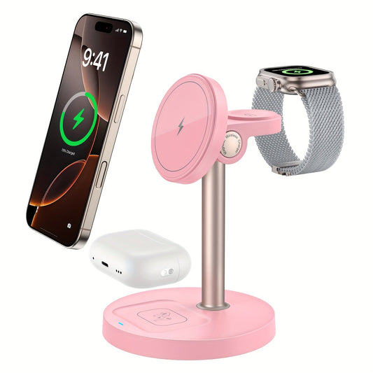 Wireless Charging Station, 3-in-1 Qi-Labeled Stand for iPhone, Apple Watch and AirPods Models in Six Colors