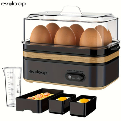 Electric Egg Cooker 6 Egg Rapid Stainless Steel 400W for Hard Boiled Poached Scrambled Eggs for Home Cooking, Dining and Outdoor Meals