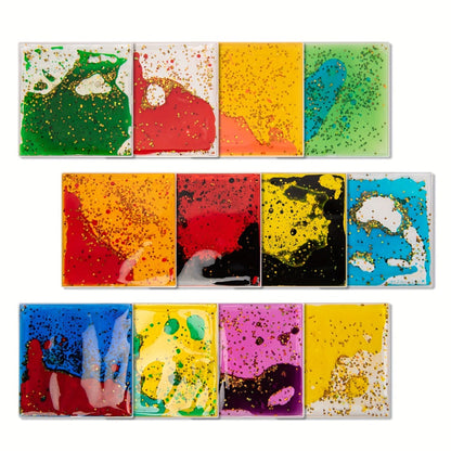 Liquid Motion Tiles 12pcs, Sensory Play Mat Gel Interactive Floor Tiles for Kids, Anxiety & Calming Sensory Toy