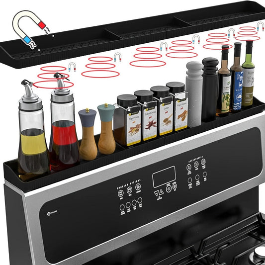 Magnetic Stove Top Shelf Organizer Silicone Spice Rack 30 Inch Heat Resistant Flexible Over Oven Kitchen Storage Organizer Strong Magnetic