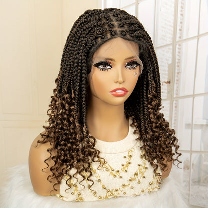 Goddess Square-Braid Wig with Curly Ends in 14- or 16-Inch Lengths and Black, Burgundy or Brown Colors