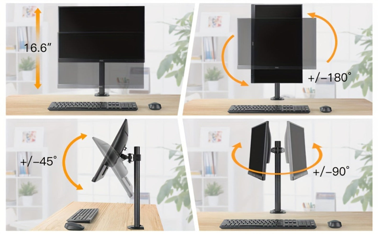 Single & Dual Monitor Mount for 13-32 Inch Screens, VESA Desk Mount Arm, 16.3" Height Extension, ±45° Tilt ±90° Swivel