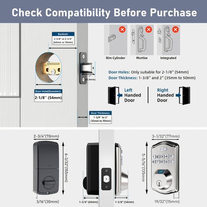 Smart Door Lock Deadbolt with Fingerprint Keypad App and Key Access in Black or Silver Options