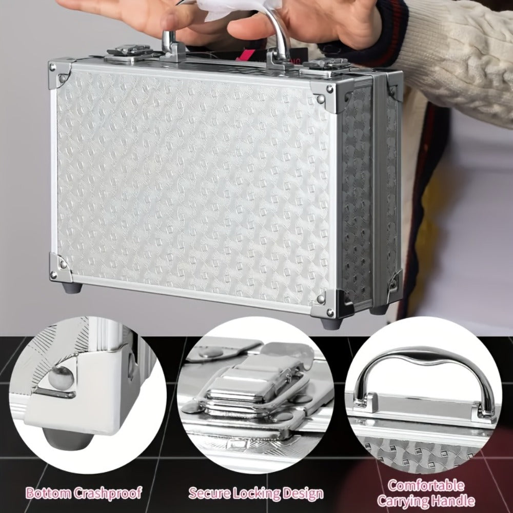 Makeup Kit 56-Piece Handled Mirror Case with Mixed Face, Eye and Lip Cosmetics in Silvery or Rose Color