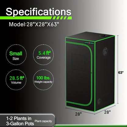 Hydroponic Grow Tent 1680D Mylar 100% Reflective with Tray & Observation Window, Indoor Plant Tent for Seedling to Flowering