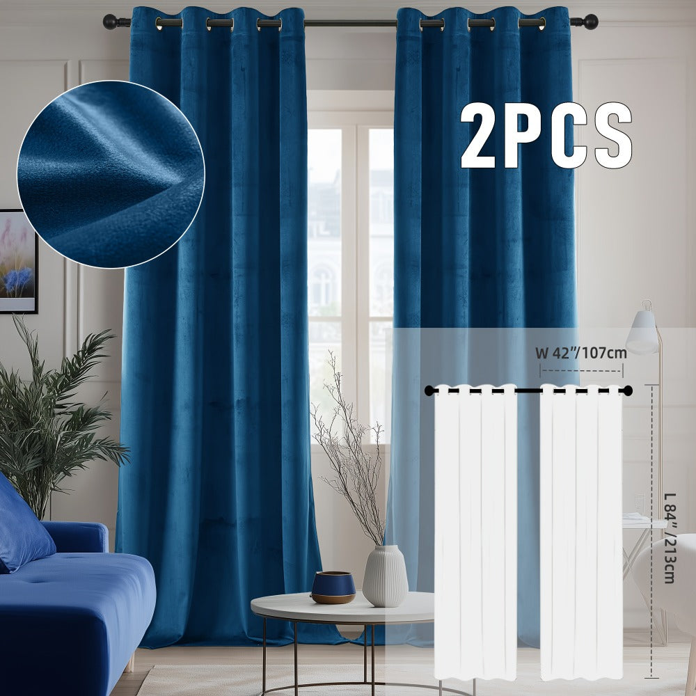 Velvet Room Darkening Curtains 2 Panels, Grommet Top Thermal Insulated Soundproof Blackout Curtains for Living Room Bedroom