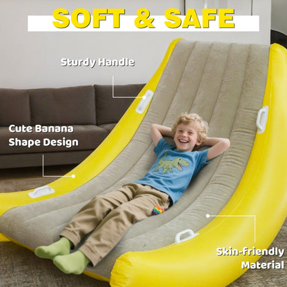 Yellow-and-Gray Banana-Shaped Inflatable Lounge Chair Set with Pictured Pump and 1 Set Checkout