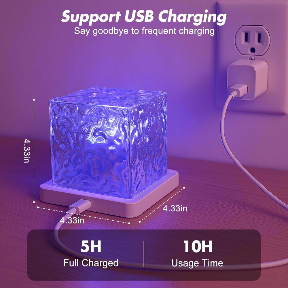 Compact Cube Projection Night Light with Textured Top, Touch Button, Remote and USB Charging