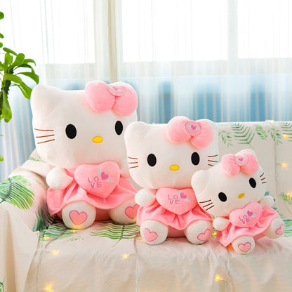 Hello Kitty Stuffed Animal Plush Doll Officially Licensed Sanrio, Pink White KT Cat Cuddly Plush with Hugging Heart