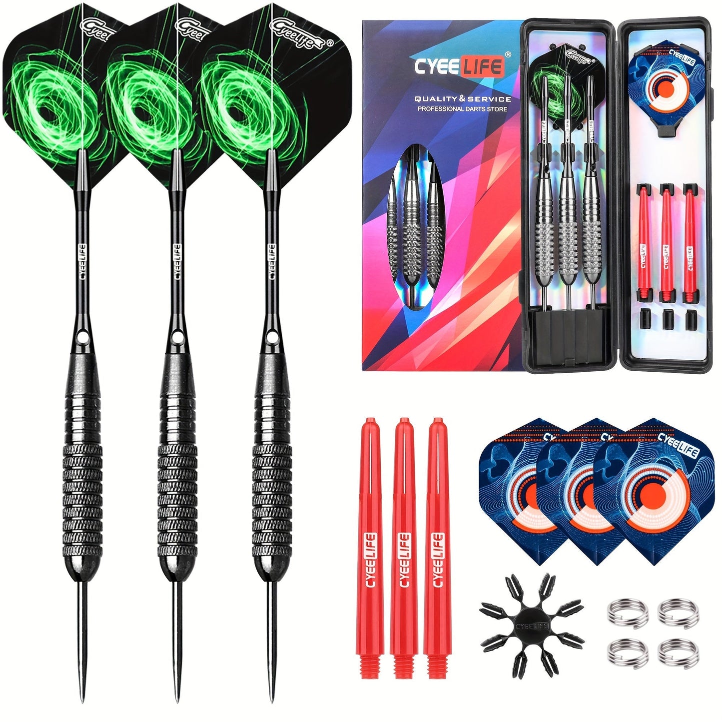 Professional Steel Tip Darts Set with Carrying Case – Aluminum & PVC Shafts, Extra Replacement Flights & Plastic Protectors