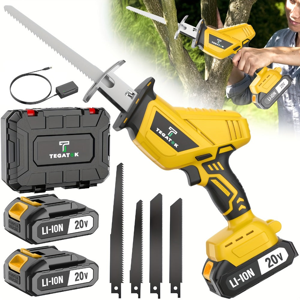 Electric Reciprocating Saw Cordless with LED Light & Safety Lock, Multi-Purpose Cutting Tool with Replaceable Blades