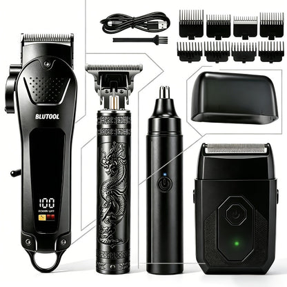 USB Precision Hair Clipper Set for Men, Wireless Electric Clippers & Nose Trimmer Shaver for Everyday Face, Beard and Body Grooming