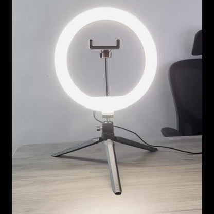 10-Inch Ring Light with Inline Cable Controls, Phone Holder and Desktop Bracket or Mini Tripod Options
