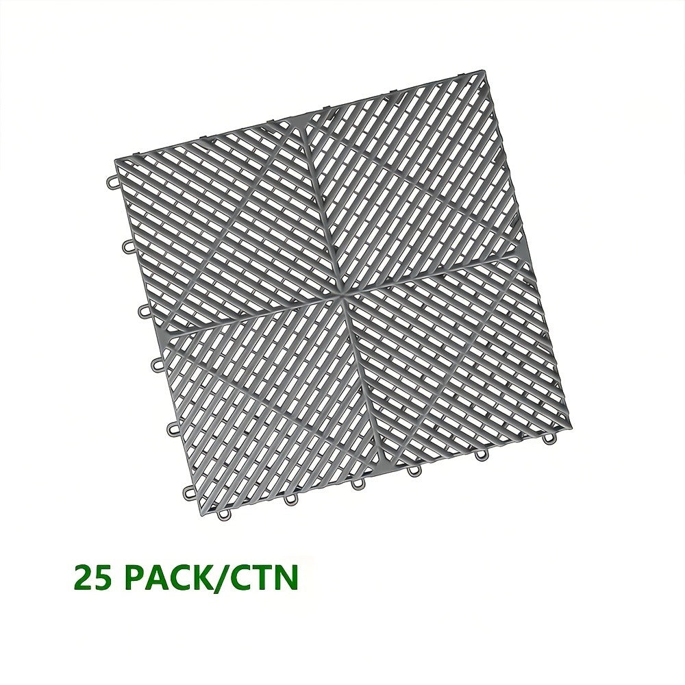 Garage Floor Tiles 25Pcs – Interlocking Plastic Mesh Spliced Floor Mats for Car Wash Auto Detailing Garage Flooring, 5 Colors