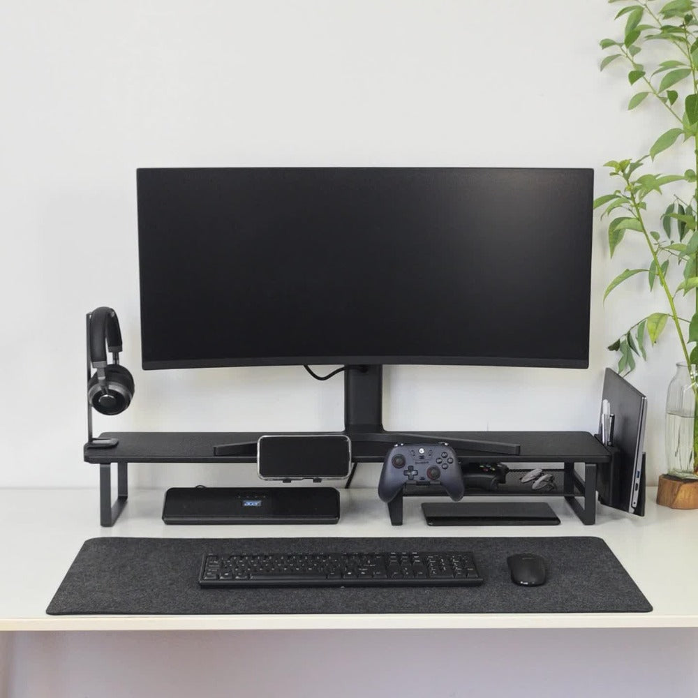 Monitor Stand Organizer with Headset Holder Phone Stand & Game Controller Holder, Versatile Desktop Riser for Computer Monitor Laptop