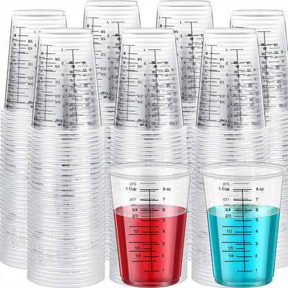 Plastic Measuring Cups with Wooden Sticks 100 Sets Clear Graduated Mixing Cups oz/ml/cc for Resin