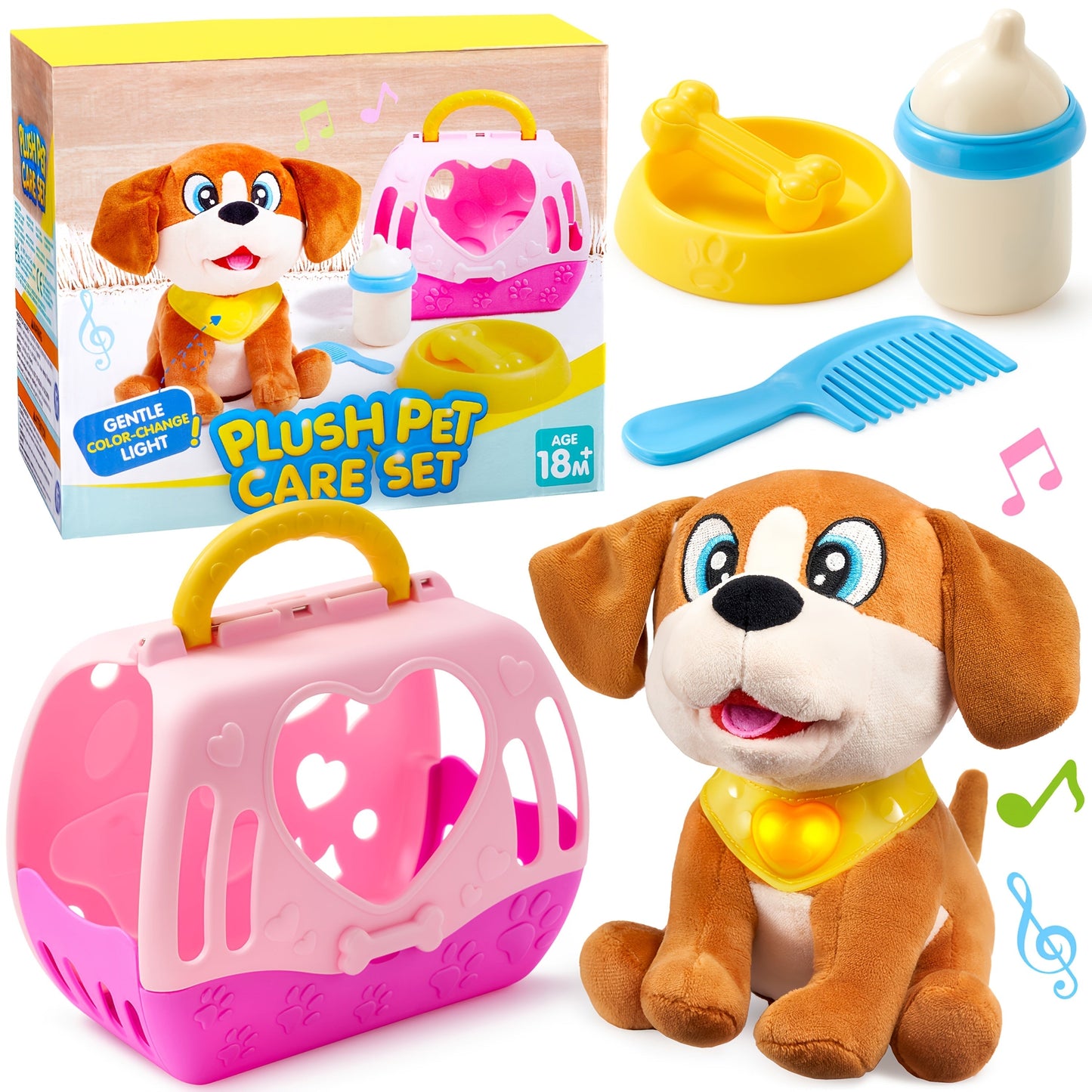 Interactive Plush Dog Toy for Toddlers with Carrier Set Music Lights Sounds with the Listed Color, Size or Set Options for Everyday Use