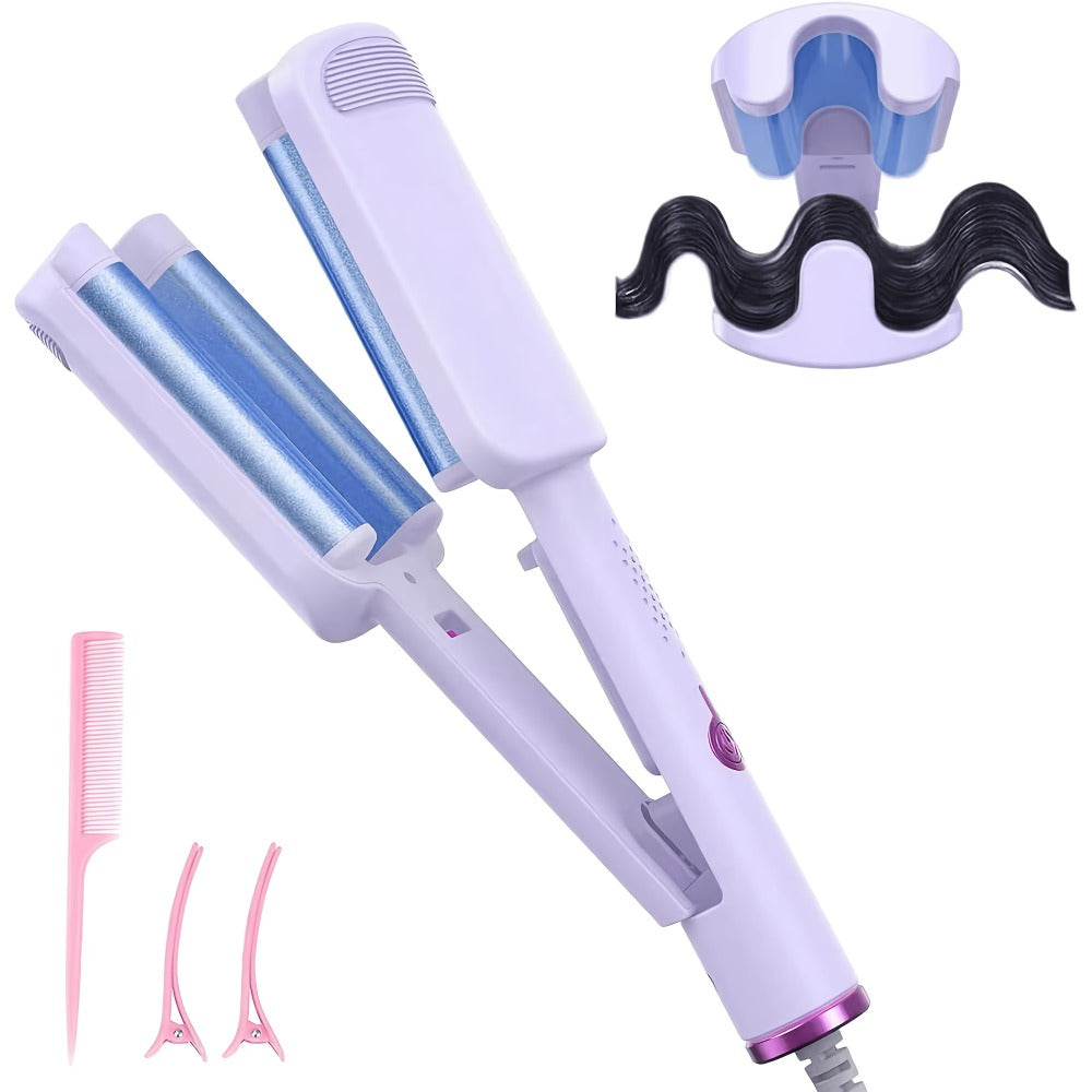 Hair Curling Iron 1.25 Inch - Beach Wave Curling Wand with Dual Voltage, Deep Wave Barrel, Anti-Frizz Ceramic Coating