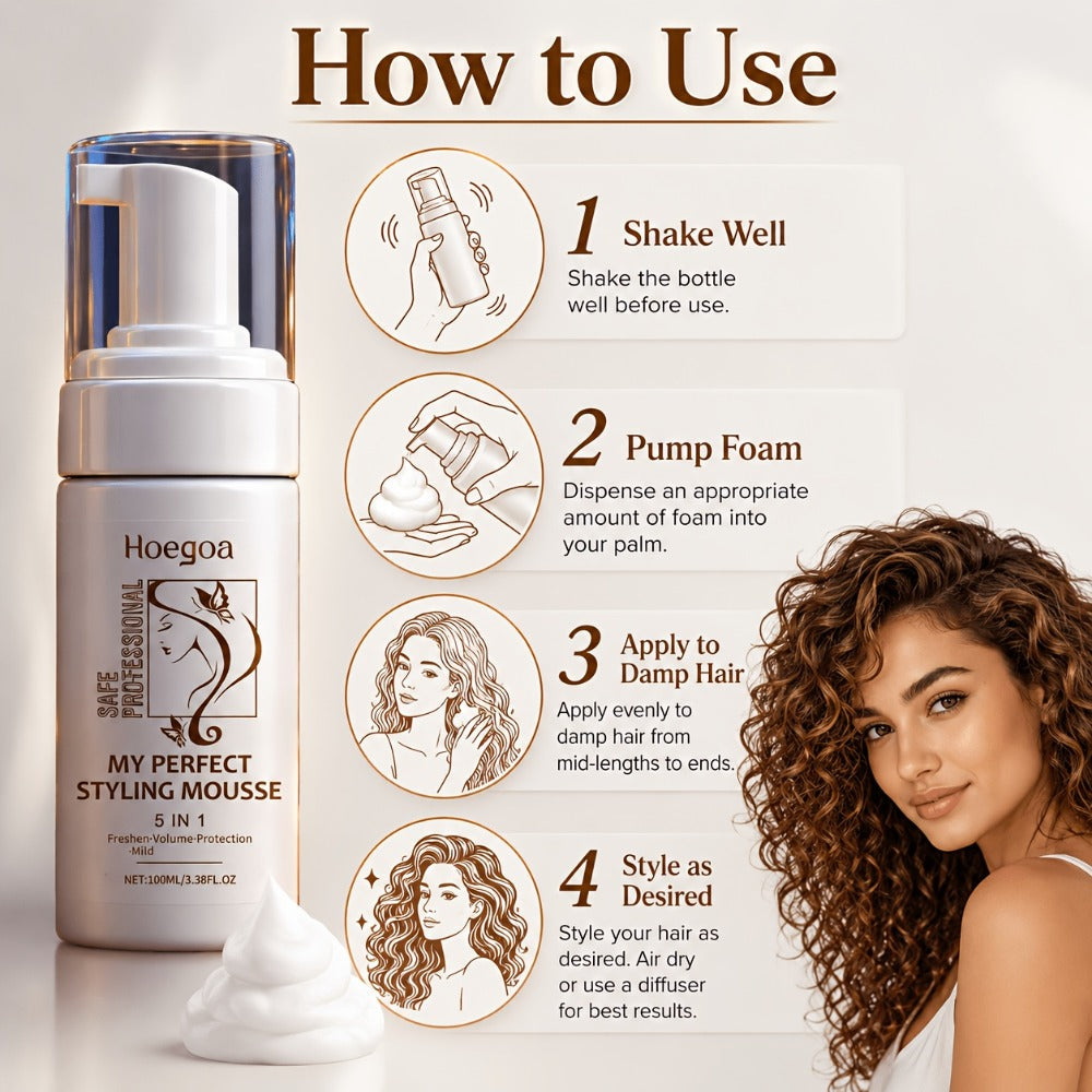 Hair Styling Mousse with Mint Extract & Hyaluronic Acid – Long-Lasting Flexible Hold, Moisturizing Mild Formula, Frizz Control