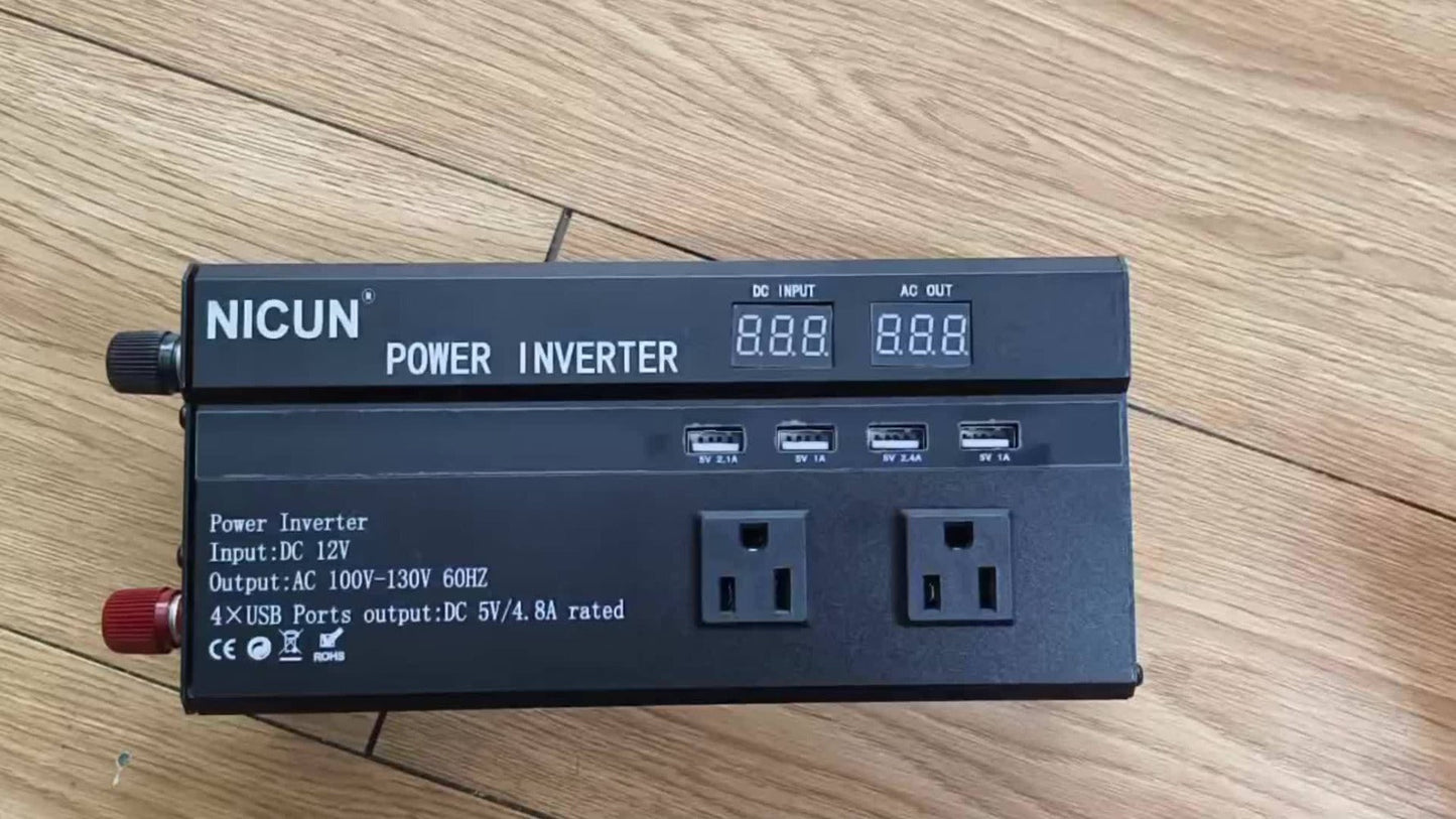 Portable 12V DC to 110V AC Power Inverter with LCD Display, Cooling Fan and 6600W Checkout Label