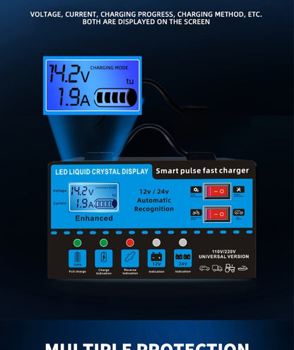 Intelligent Battery Charger & Inverter 12V & 24V – LCD Display, Trickle Maintenance, Overcharge & Short Circuit Protection for Cars Yachts