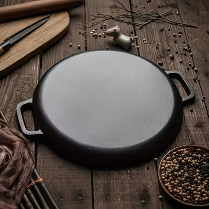 32cm Cast Iron Skillet with Dual Loop Handles and Shallow Round Profile for Gas, Induction, Oven or Campfire