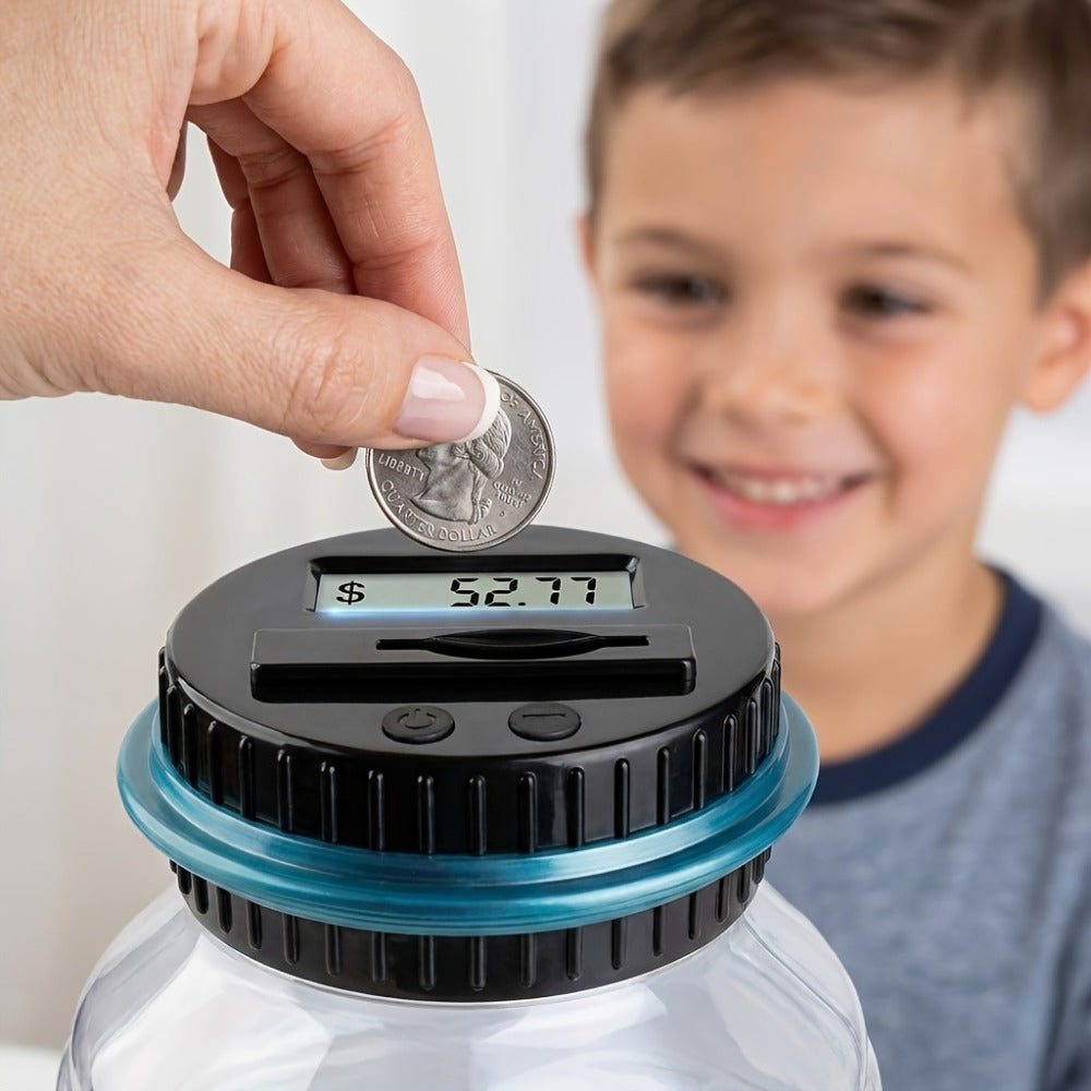 Digital Coin Counting Bank with LCD Counter, Large 60.87oz Transparent Money Jar for Kids & Adults