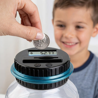 Digital Coin Counting Bank with LCD Counter, Large 60.87oz Transparent Money Jar for Kids & Adults