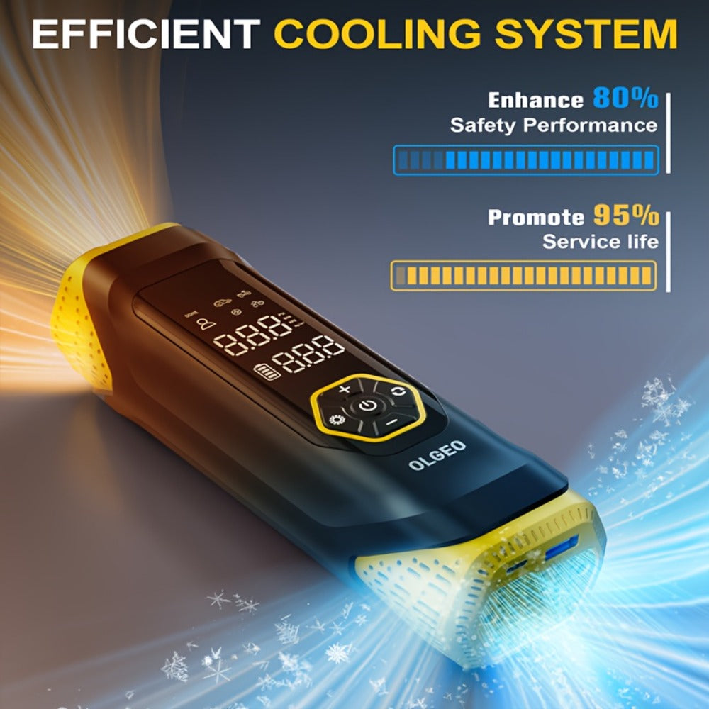 OLGEO M9 180 PSI Cordless Tire Inflator with 8000mAh Battery, Digital Gauge, LED Light and Nozzle Set