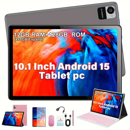 CRELANDER 10.1 Inch Android 15 Tablet 2-in-1 with Wireless Keyboard, Mouse, Case & Stylus, 128GB ROM 12GB RAM 1TB Expandable