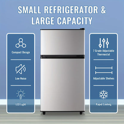 Small Fridge with Freezer, 2-Door Compact Refrigerator with 7-Level Adjustable Thermostat, Removable Shelves & Basket