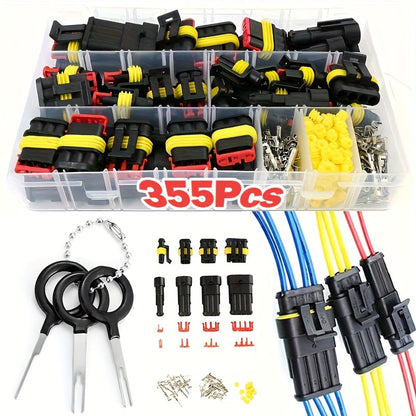 Automotive Connector Terminal Kit in 355-Piece or 352-Piece Set with 1- to 4-Pin Plugs and Seals
