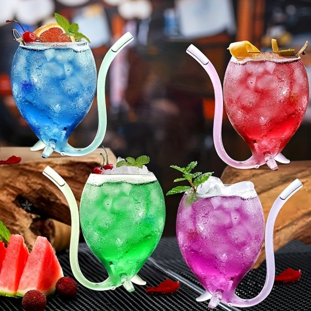 Halloween Cocktail Glasses Set of 4 – 12 Oz Vampire Crane Tail Pirate-Themed Cups with Straw – Reusable Insulated Drinkware for Champagne