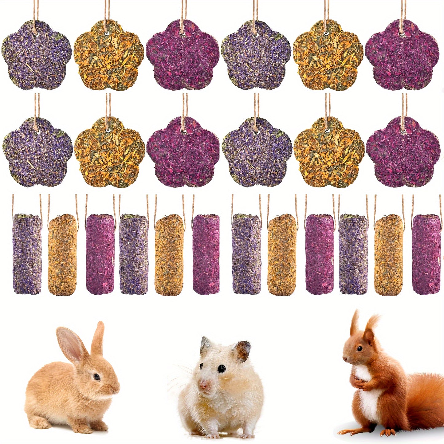 Rabbit Chew Sticks 24 PCS – Timothy Hay Molar Snack Toy with Carrot & Strawberry Flavors for Bunnies, Chinchillas, Guinea Pigs