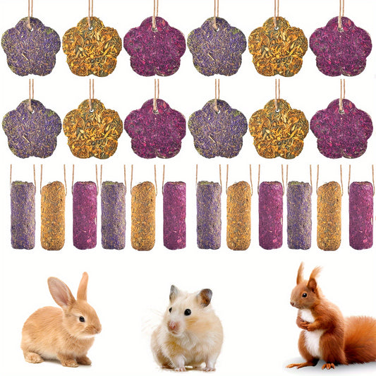 Rabbit Chew Sticks 24 PCS – Timothy Hay Molar Snack Toy with Carrot & Strawberry Flavors for Bunnies, Chinchillas, Guinea Pigs