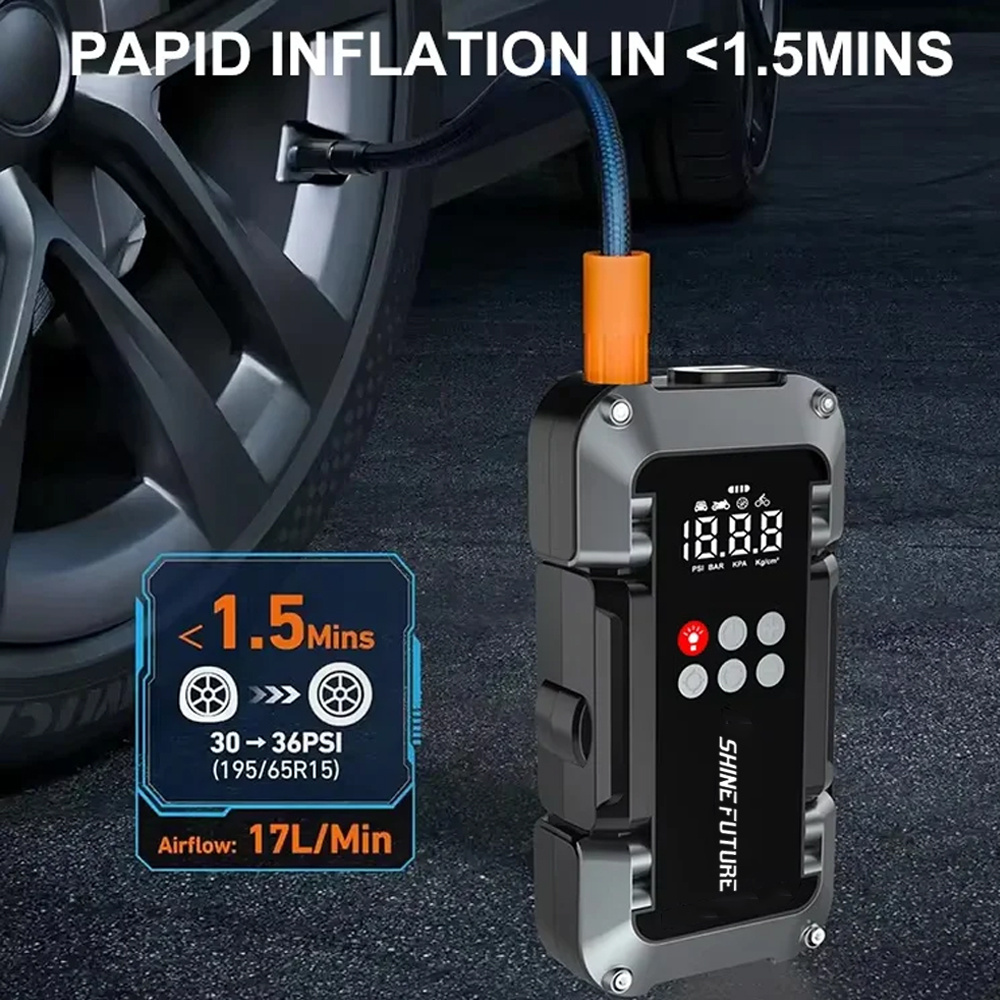 Portable Jump Starter Kit 4000A Peak 6-in-1 Battery Booster with Tire Inflator Power Bank Lithium for Garden, Patio and Yard Use