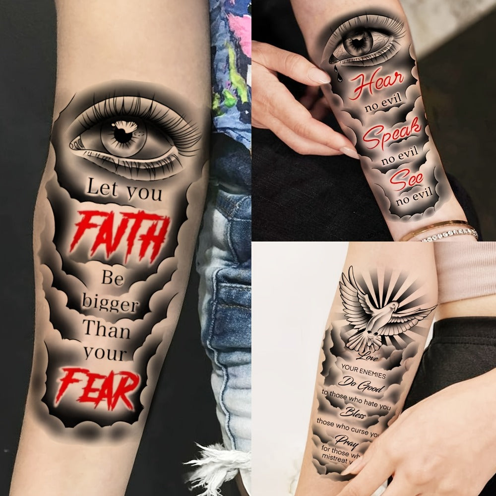 Temporary Tattoos, 68-Sheet Faith and Quote Set with Prayer, Peace, Lion, Eye and Tribal Motifs