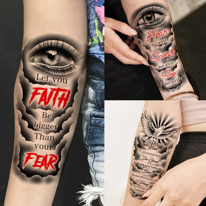 Temporary Tattoos, 68-Sheet Faith and Quote Set with Prayer, Peace, Lion, Eye and Tribal Motifs
