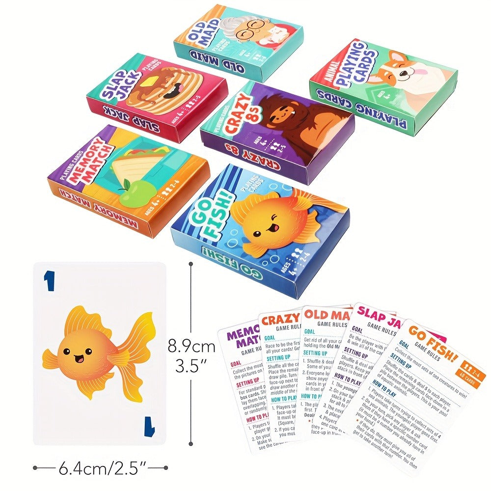 Kids Card Games 6 in 1 Set with 6 Decks Go Fish Old Maid Crazy Eights Memory with the Listed Color, Size or Set Options for Everyday Use