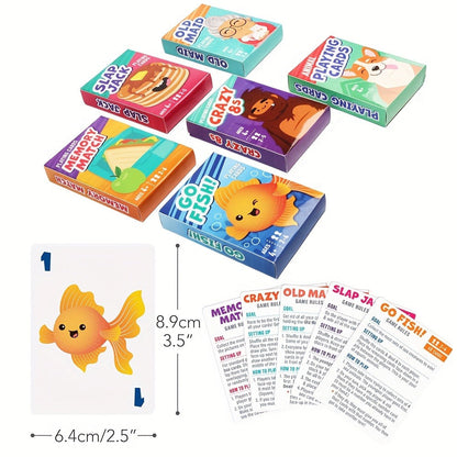 Kids Card Games 6 in 1 Set with 6 Decks Go Fish Old Maid Crazy Eights Memory with the Listed Color, Size or Set Options for Everyday Use